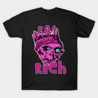 Eat the Rich Purple Zombie Skeleton Crown Blue Eyes T-Shirt